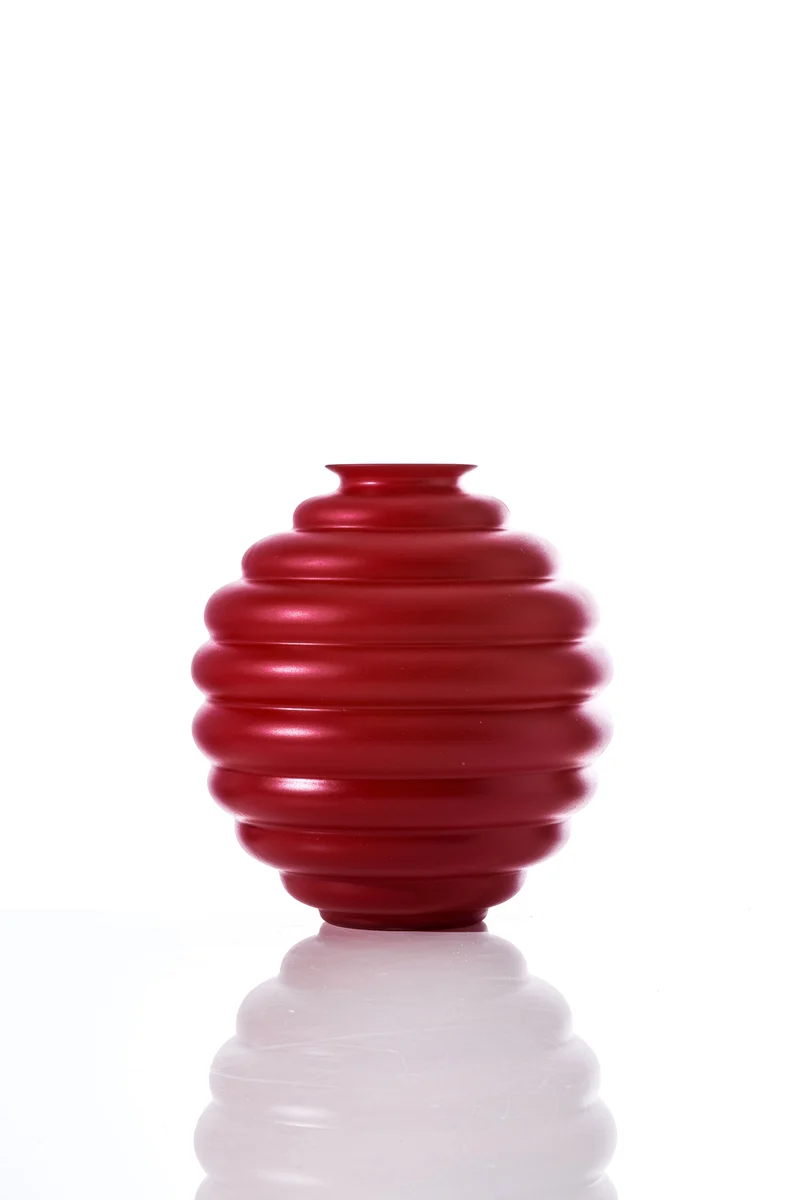 Venini Vaso deco Medio Rosso Vivo interno Lattimo Sabbiato