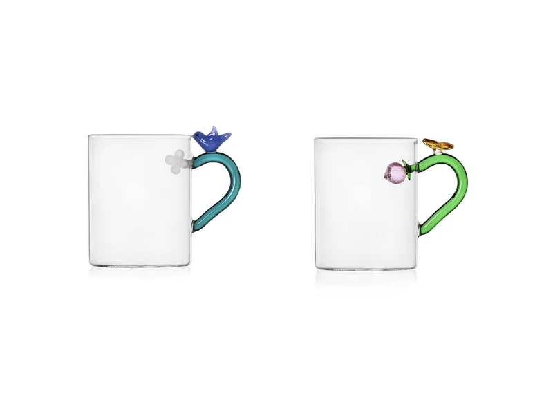 Ichendorf Fruits & Flower Set 2 Tazze Mug con Uccellino e Farfalla