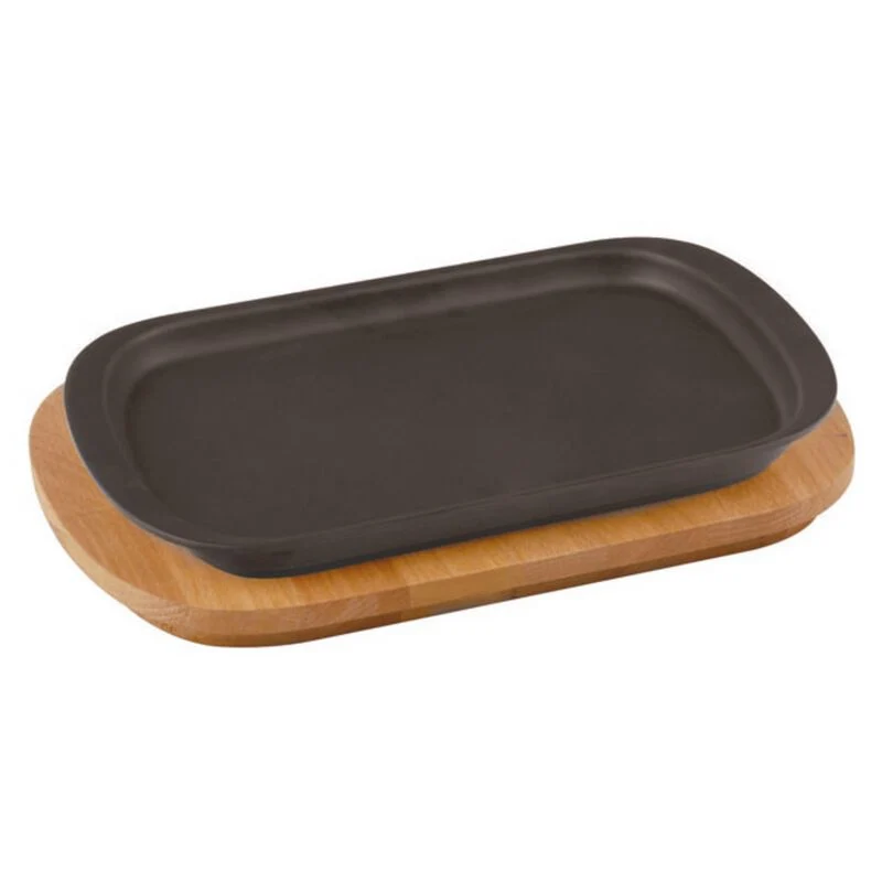Paderno Piatto a servire in Ghisa smaltata con supporto in Legno
