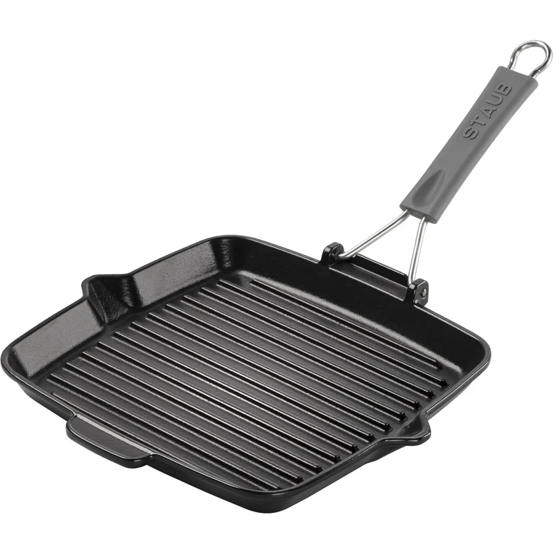 Staub Grill Pans Bistecchiera con becchi quadrata, Nero 24 cm