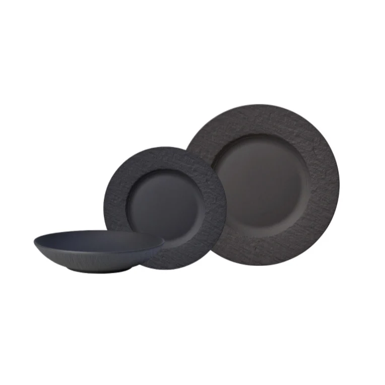 Villeroy & Boch Manufacture Rock set 18 pezzi per 6 persone, composto da: 6 piatti piani, 6 piatti fondi, 6 piatti dessert