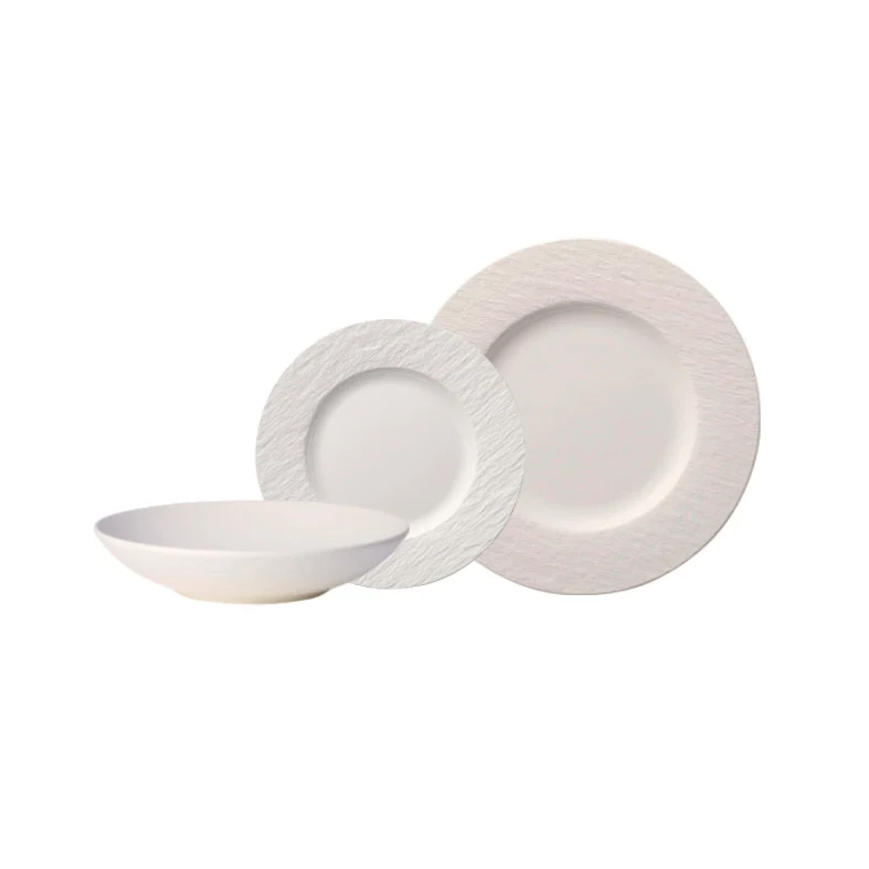 Villeroy & Boch Manufacture Rock Blanc set 18 pezzi per 6 persone, composto da: 6 piatti piani, 6 piatti fondi, 6 piatti dessert