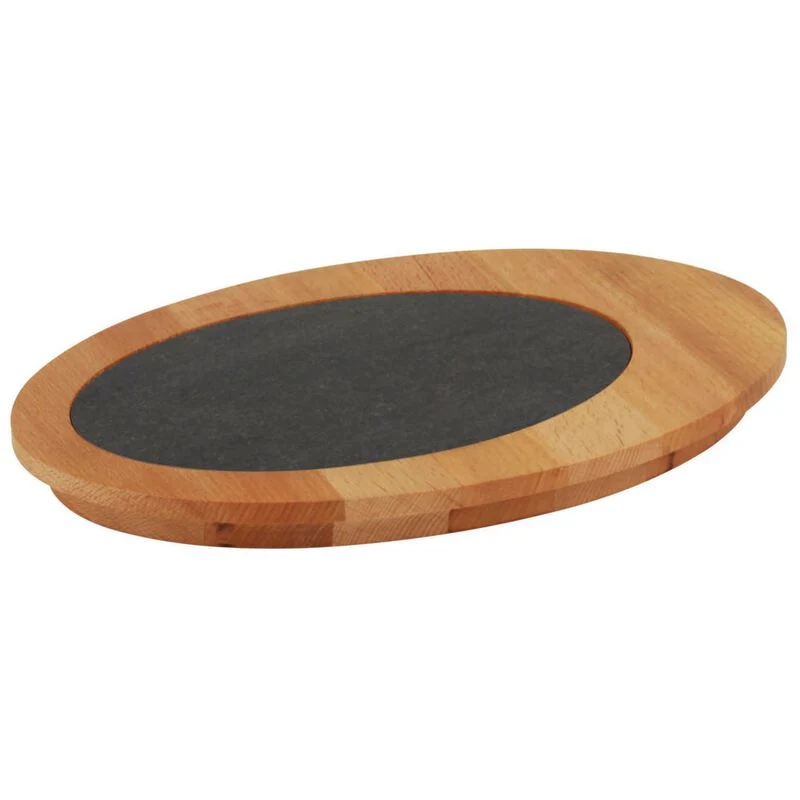 Piatto Servire Con Supporto, cm 30 in Ghisa smaltata e Legno