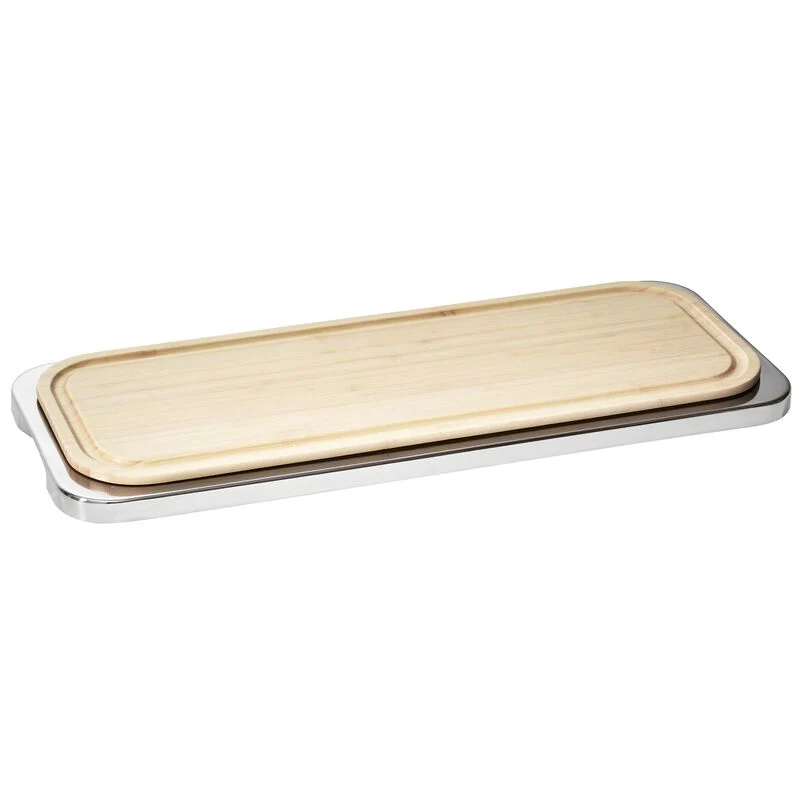 Sambonet Linear Vassoio Rettangolare con Tagliere legno cm 48 Acciaio Inox