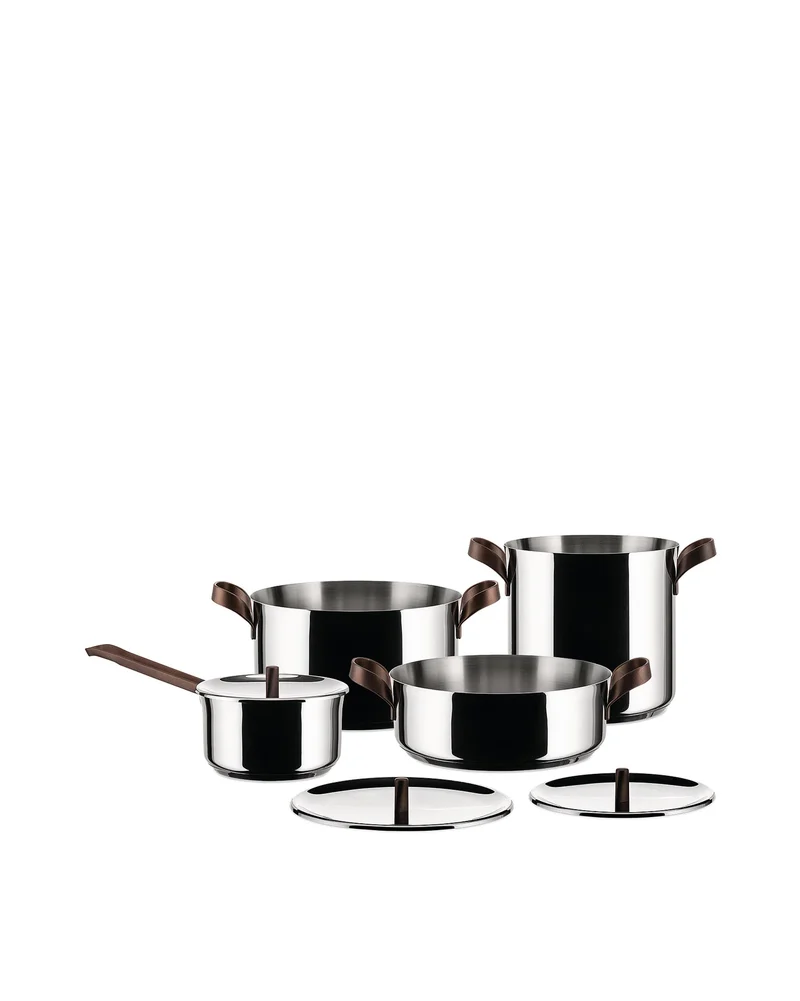 Alessi Edo Set di 7 pentole, Manici in Acciaio Inossidabile 18/10