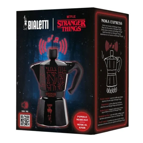 Bialetti - Moka Express Musicale 6 Tazze Stranger Things Ricarica Usb-C 270ml